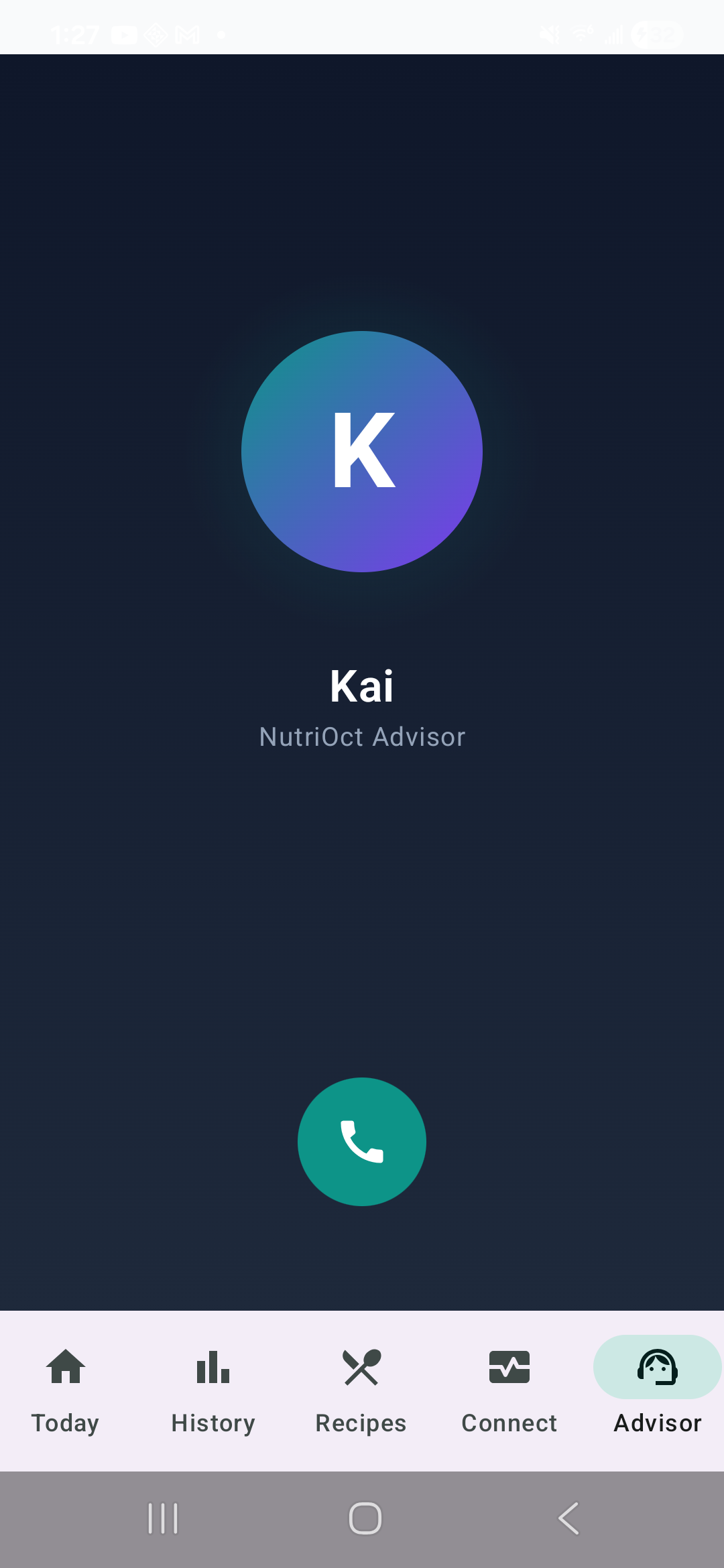 NutriOct's AI voice advisor, Kai, ready to start a live call